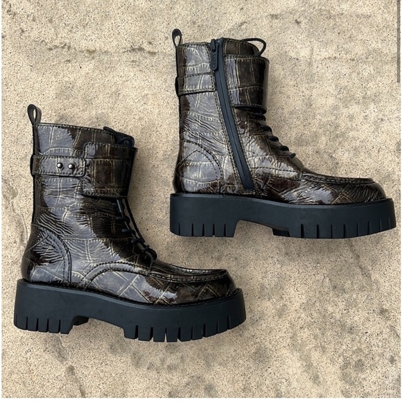 Franco Sarto Dana Women's Black Bronze Combat Boot Women's Size 5 - Picture 2 of 13